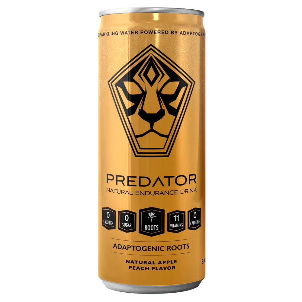 Predator Endurace Gold - Apple Peach - Adaptogens: Rhodiola Rosea, Leuzea Root, Suma Root - No Sugar and No caffeine -12-pack